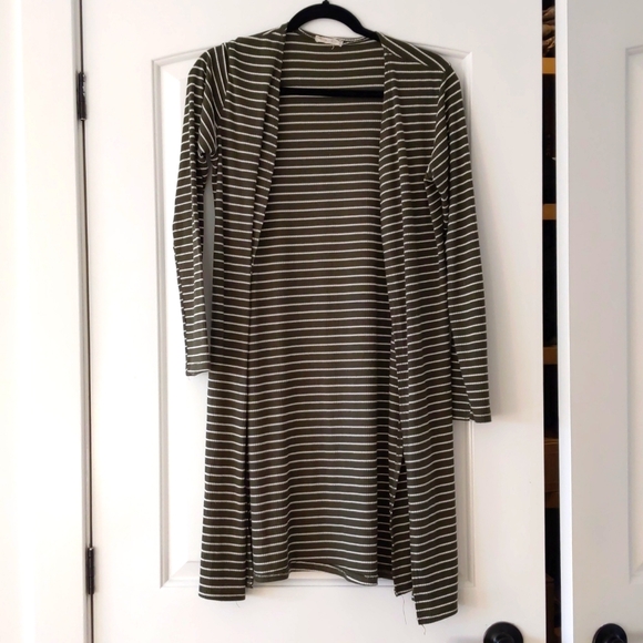 Green and white striped cardigan/open sweater. - Picture 1 of 3